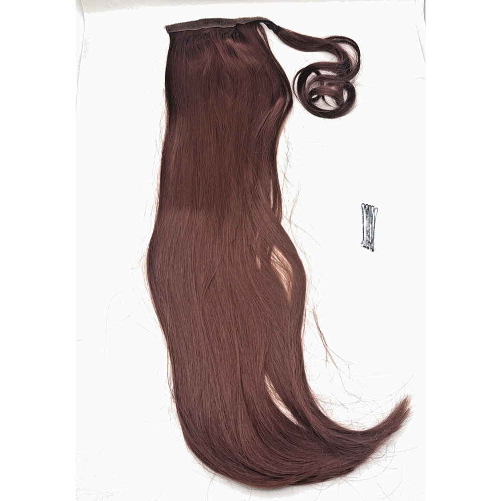 Women Girl Clip in Ponytail Fake Hair Extension Straight Wrap Around Auburn 23"